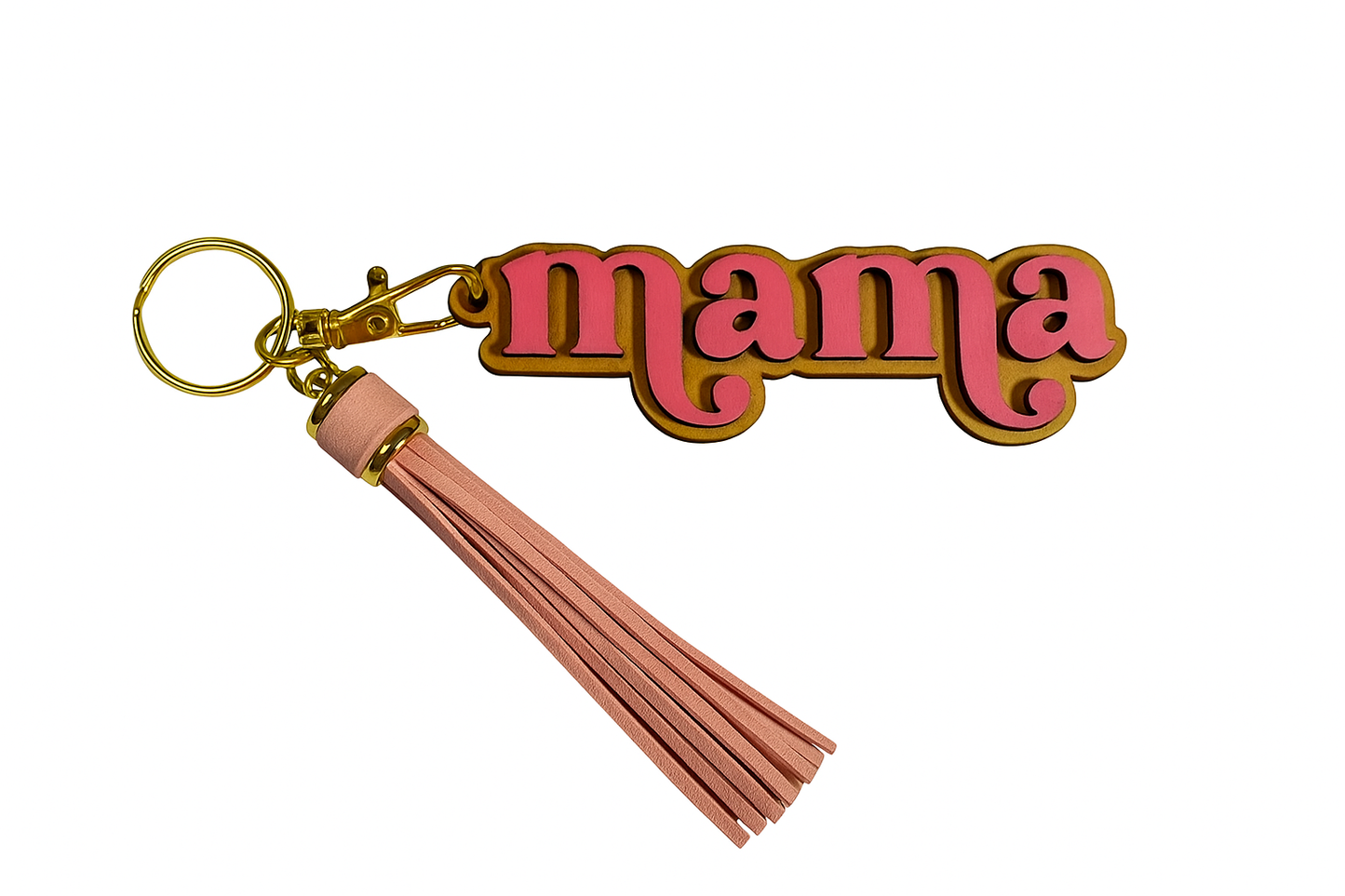 Mama Wooden Keychain w/Tassel - Pink