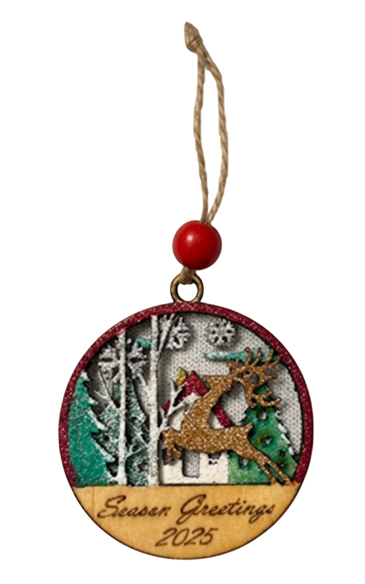 Season’s Greetings 2025 Rustic Reindeer Ornament