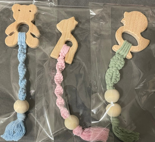 Natural Wood & Cotton Rope Baby Teething Toy