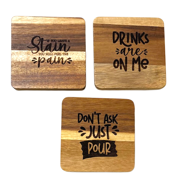 4” Acacia Coaster (Set of 4)