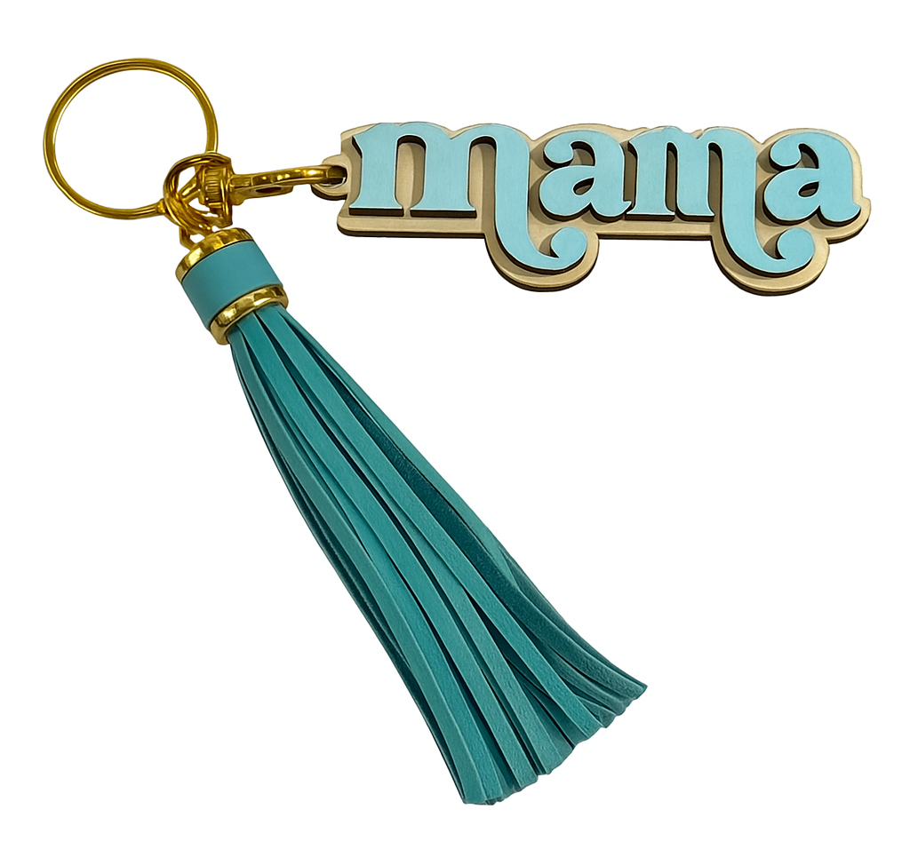 Mama Wooden Keychain – Blue w/Tassel