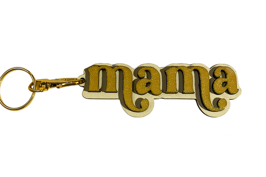 Mama Wooden Keychain - Yellow Glitter