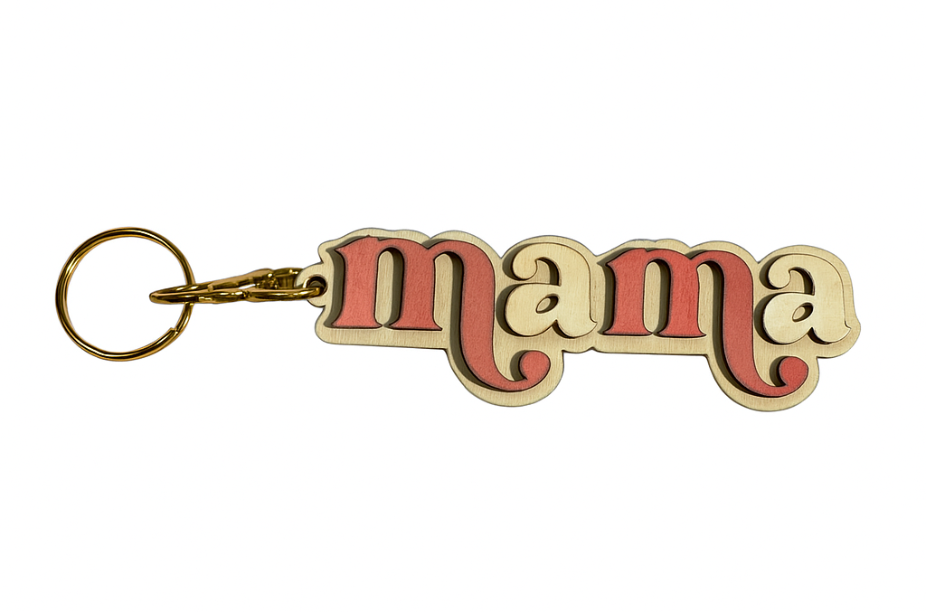 Mama Wooden Keychain - Pink & Off White