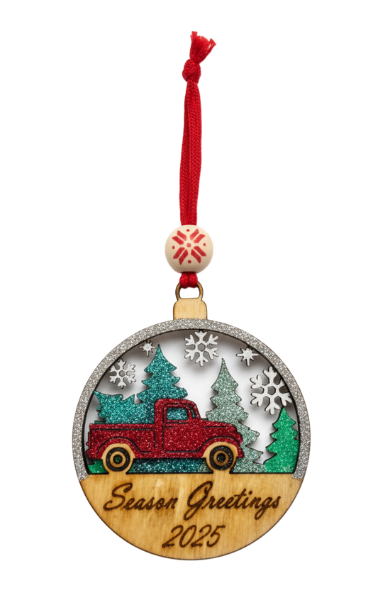 Vintage Red Truck “Season’s Greetings 2025” Ornament